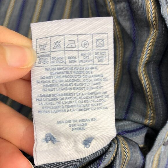 Ted Baker London vertical stripe navy and tan button down dress shirt cotton XL - Picture 12 of 15